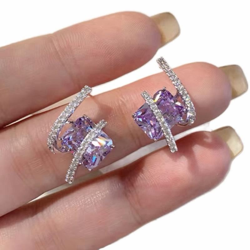 Purple Dramatic Crystal Stud Earrings