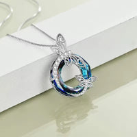 Elegant Dragonfly Crystal Circle Pendant Necklace