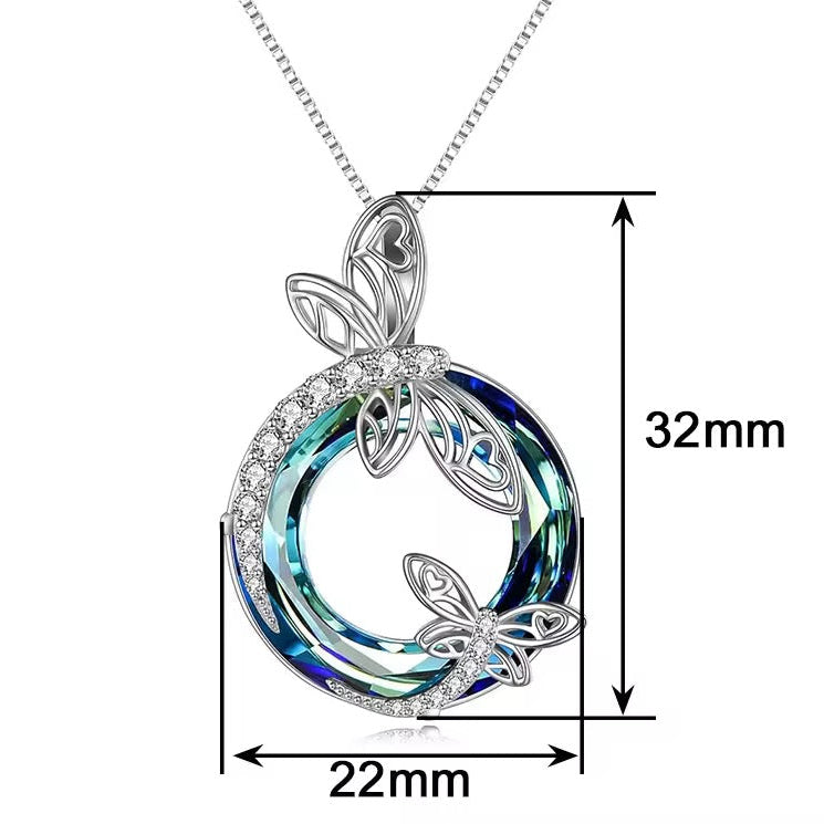 Elegant Dragonfly Crystal Circle Pendant Necklace