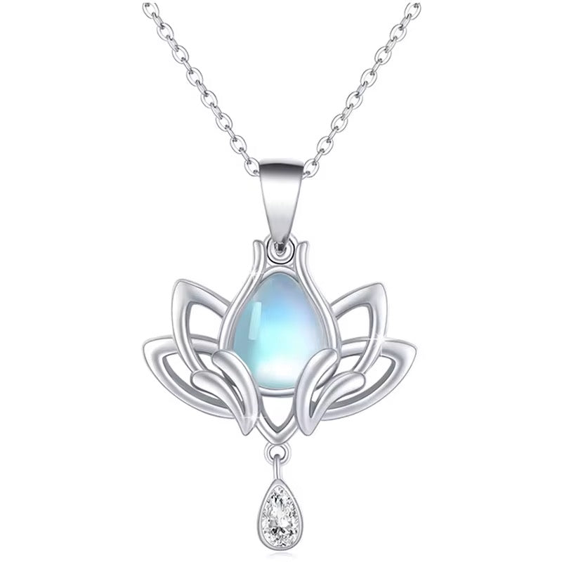 Opal Lotus Leaf Pendant with Crystal Drop