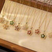 Crystal Spinning Flower Anxiety Stress Relief Fidget Gold Pendant -available in Green, Red, Clear or Pink