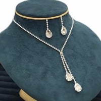 Crystal Double Water Drop 2 Piece Necklace & Earrings Set