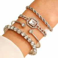Four Piece Crystal Adjustable Bracelet Set available in Gold or Silver