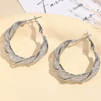 Twisted Crystal Mesh Hoop Earrings in Gold or Silver