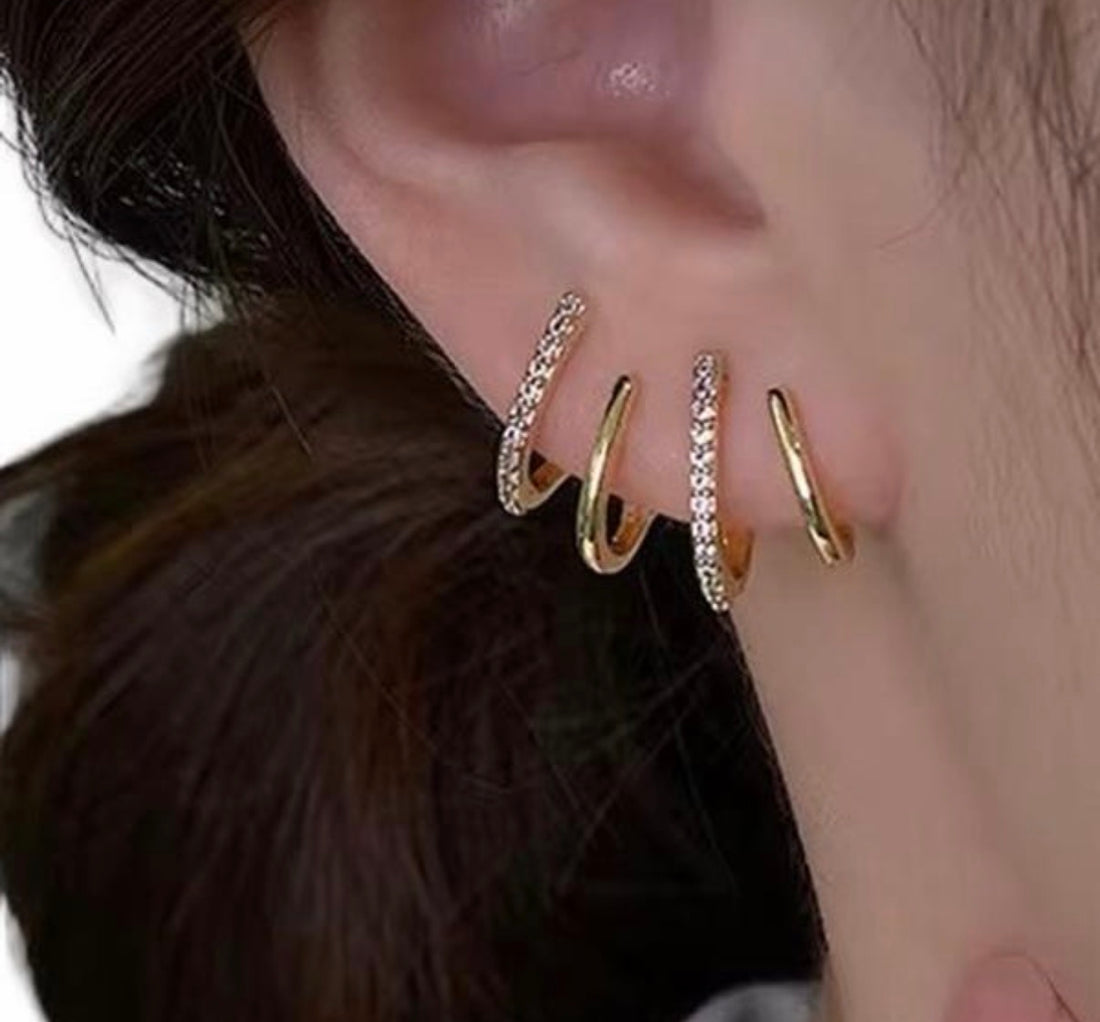 Crystal Stud Cuff Gold Earrings