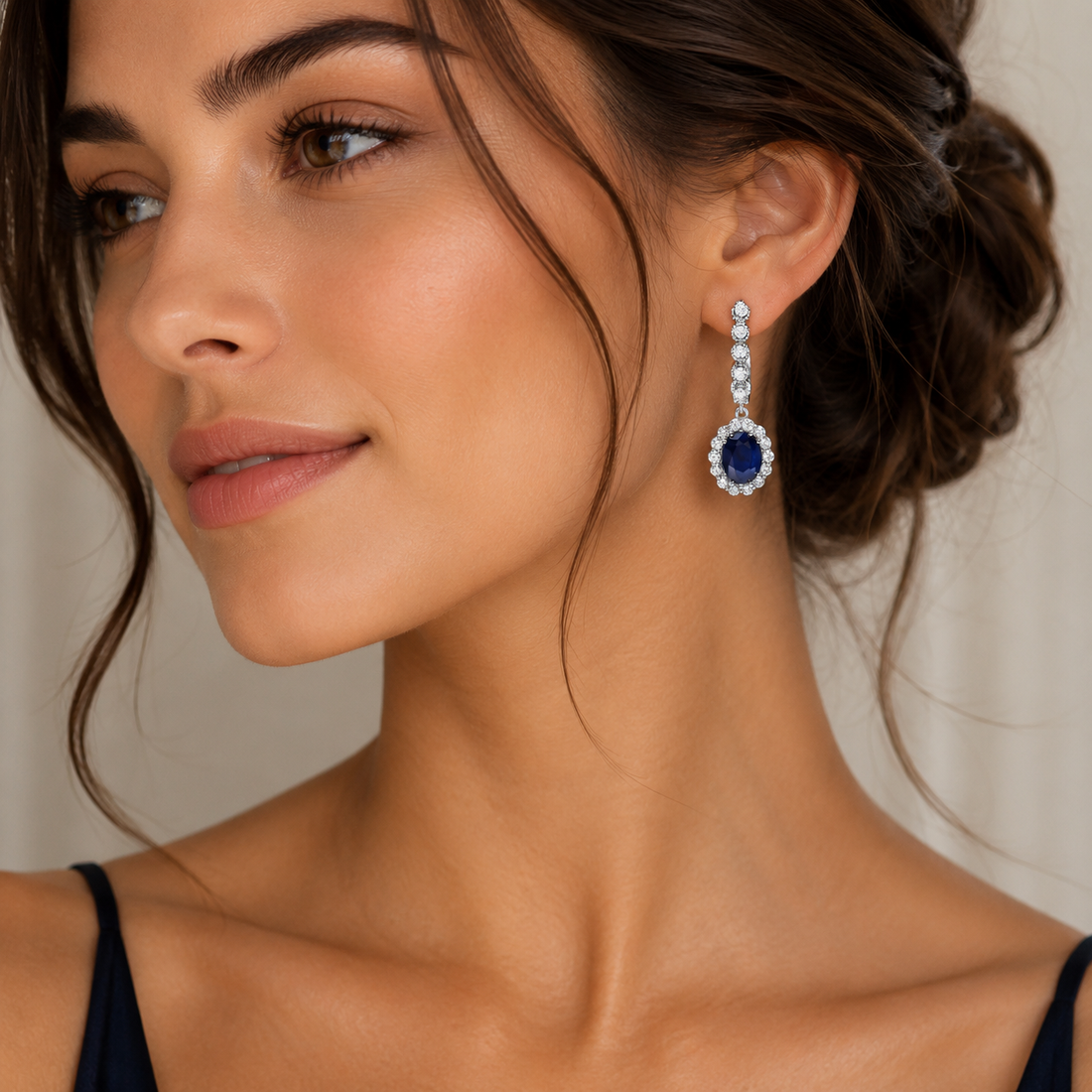 Royal Blue Sapphire Crystal Oval Drop Earrings