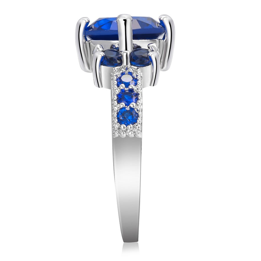2.33 CARAT BRILLIANT CUT BLUE LAB-CREATED SAPPHIRE RHODIUM PLATED RING