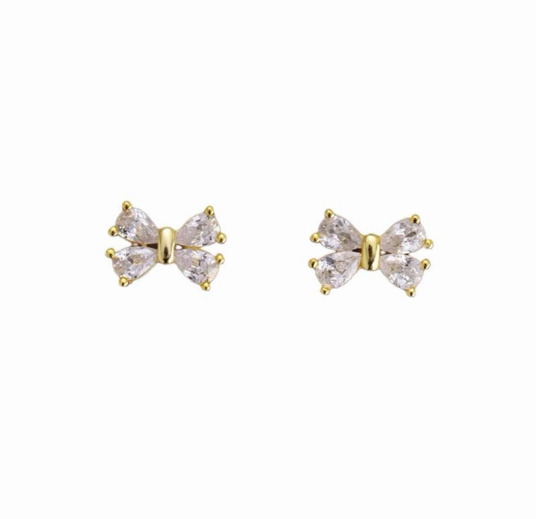 Crystal Butterfly Bow Knot Stud Earrings in Gold