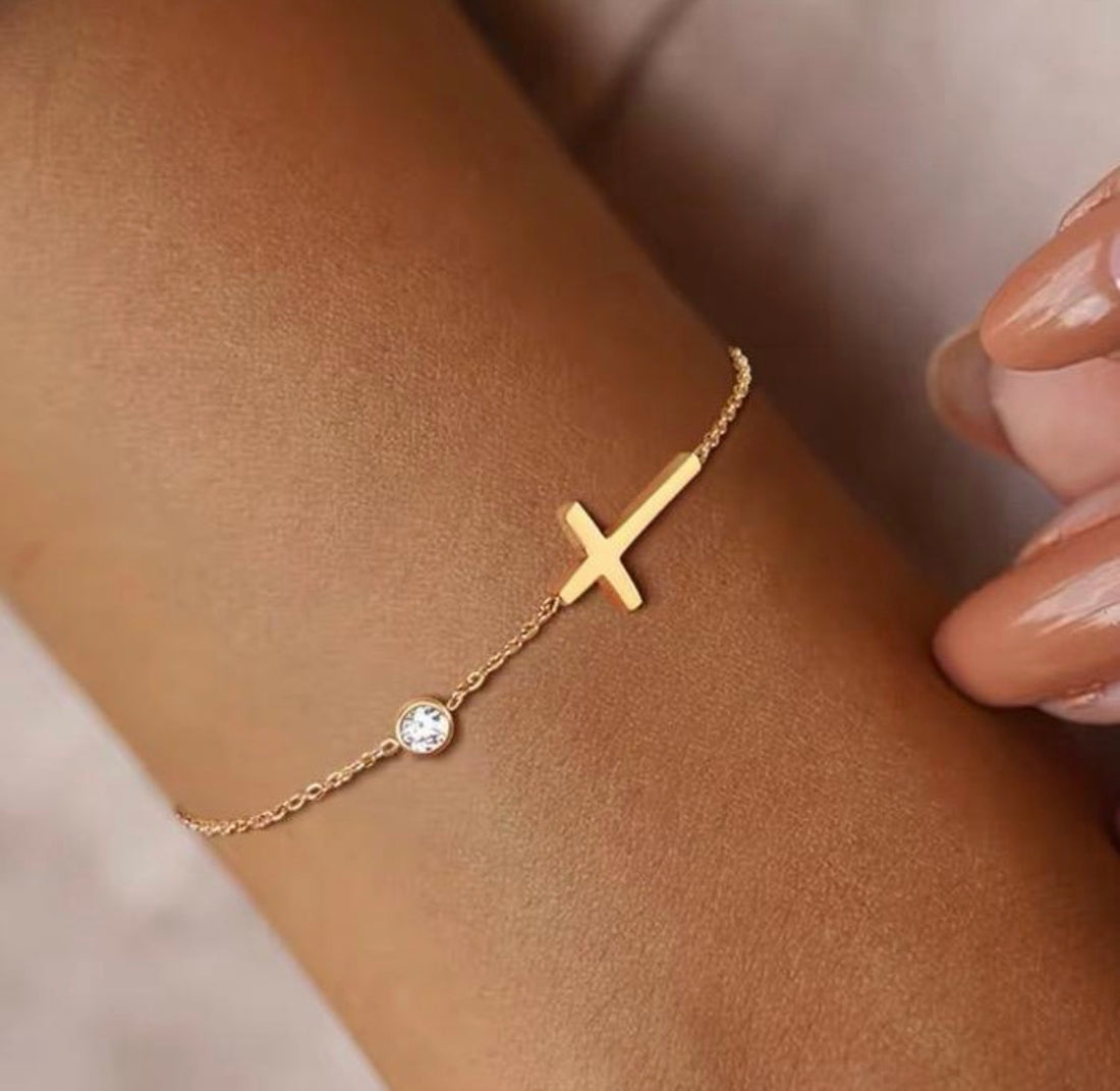 Minimal Elegant Cross Bracelet with Crysal available in Gold, Silver & Rose Gold