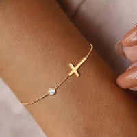 Minimal Elegant Cross Bracelet with Crysal available in Gold, Silver & Rose Gold