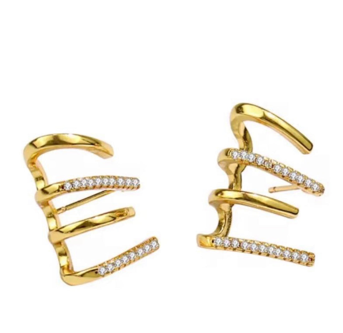 Crystal Stud Cuff Gold Earrings