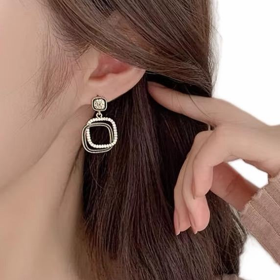 Crystal Square Loop Black Acrylic Drop Earrings