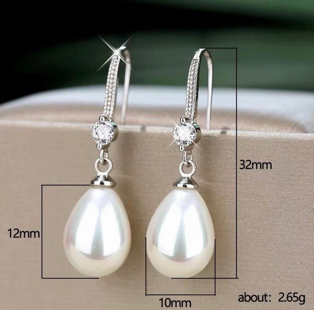 Crystal & Pearl Water Droplet Earrings available in Gold or Silver