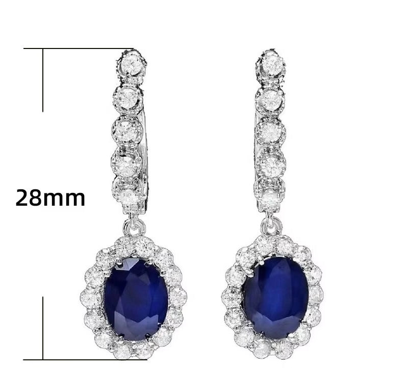Royal Blue Sapphire Crystal Oval Drop Earrings