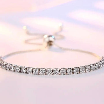 Adjustable Silver Plated Crystal Bracelet with Rhodium Protection for Anti-Tarnish Hypoallergenic, 16-25CM