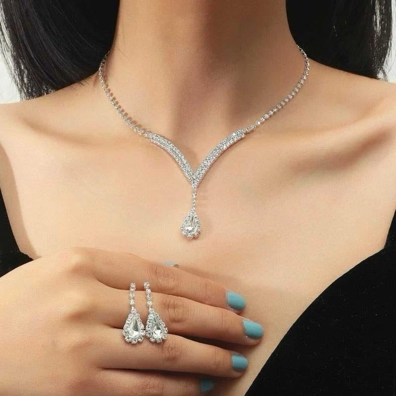 AAA Crystal Jewellery Set - Earrings and Necklace Clear, Red, Blue & Black Options