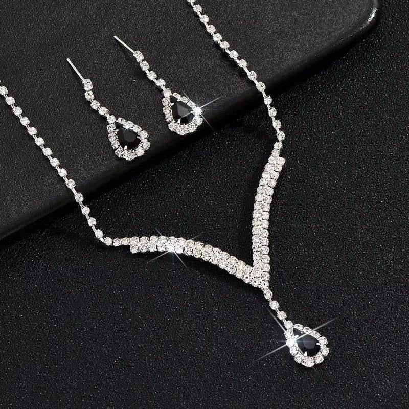 AAA Crystal Jewellery Set - Earrings and Necklace Clear, Red, Blue & Black Options