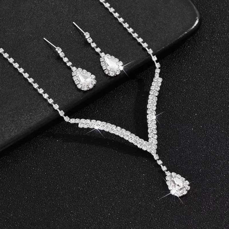 AAA Crystal Jewellery Set - Earrings and Necklace Clear, Red, Blue & Black Options