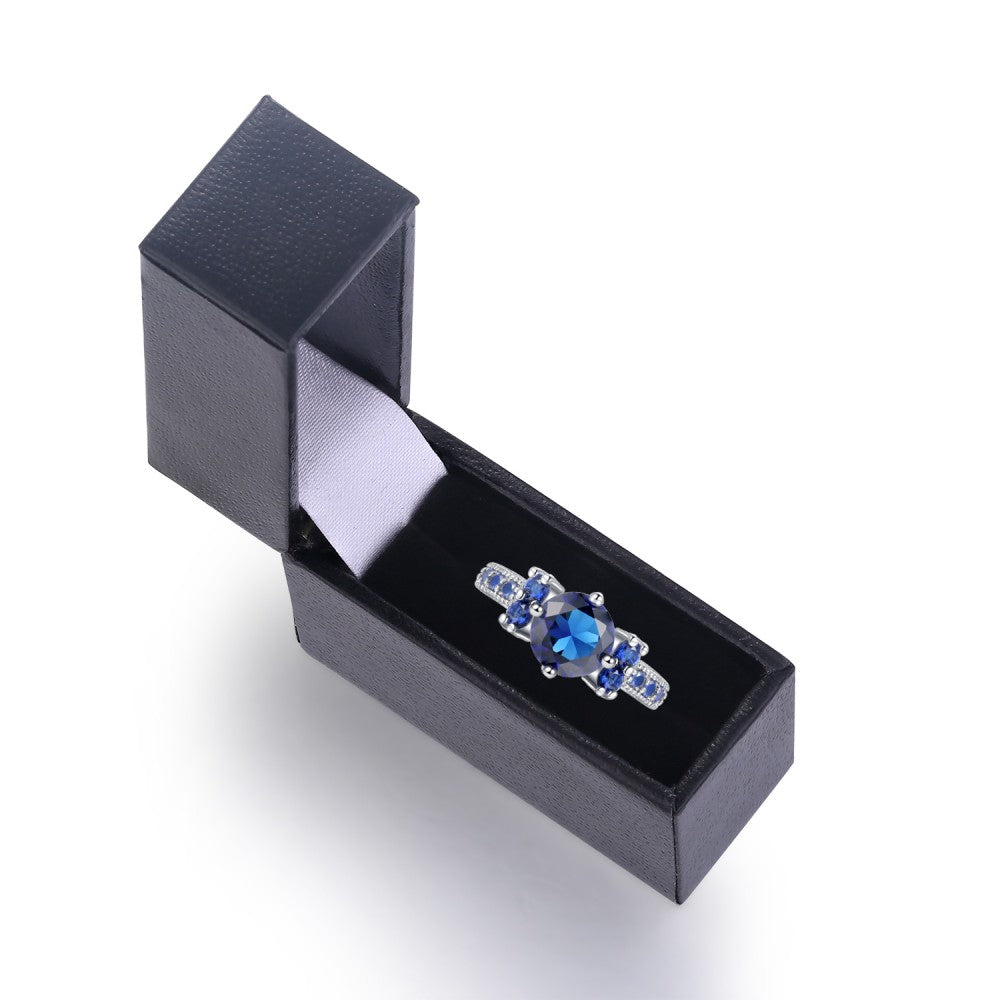 2.33 CARAT BRILLIANT CUT BLUE LAB-CREATED SAPPHIRE RHODIUM PLATED RING