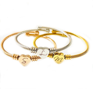 Heart Cable Initial Bracelet A-Z - 3 Colours Available