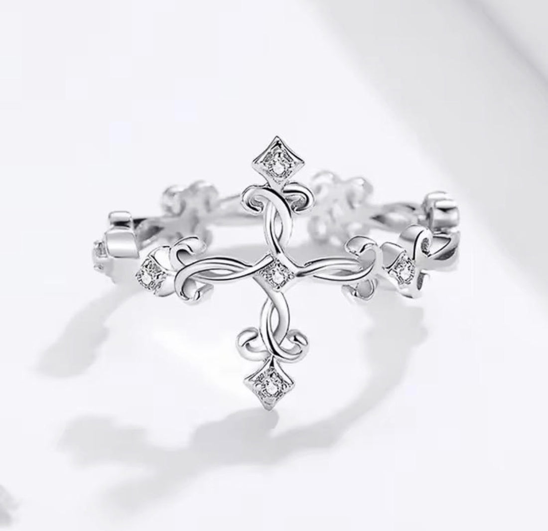 Crystal Cross Adjustable Ring