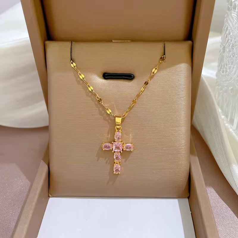 Crystal Cross Pendant available in Clear, Pink & Black
