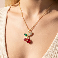 Cherry Gold Plated Steel Crystal Pendant Necklace