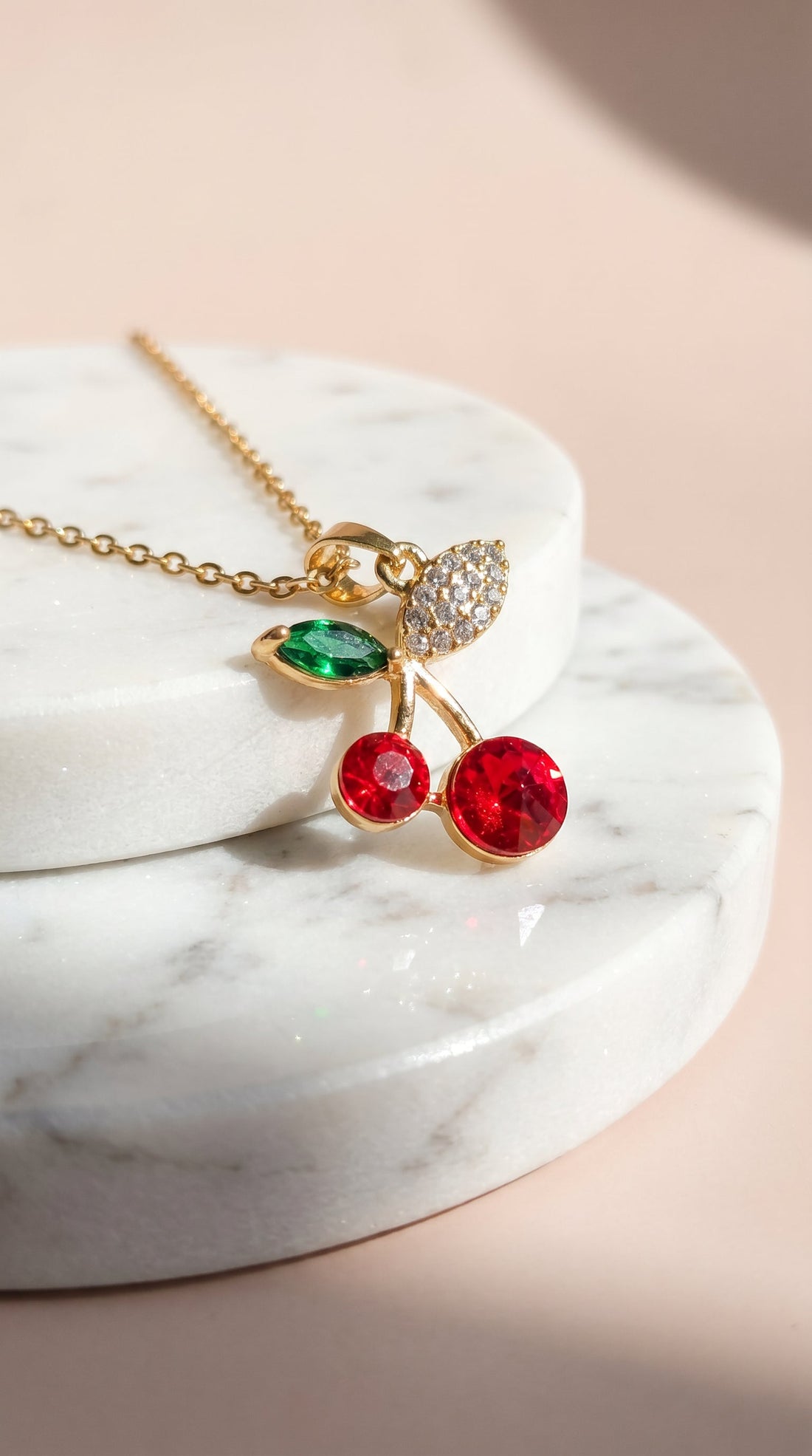 Cherry Gold Plated Steel Crystal Pendant Necklace