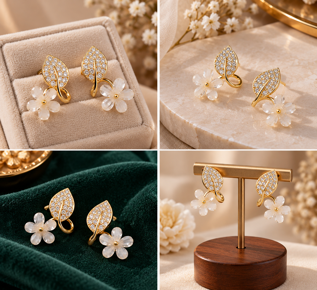 Crystal Acrylic Five Leaf Studs