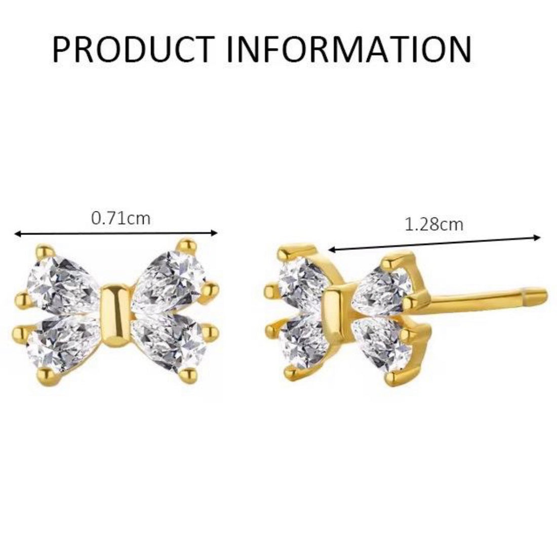 Crystal Butterfly Bow Knot Stud Earrings in Gold