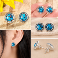 Turquoise Stud Silver Braided Earrings
