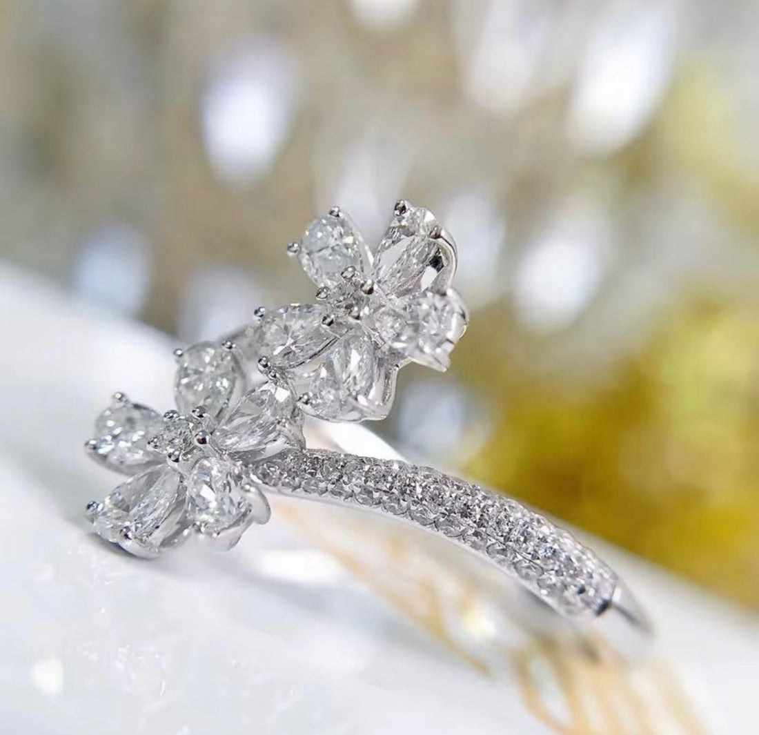Crystal Adjustable Double Petal Ring