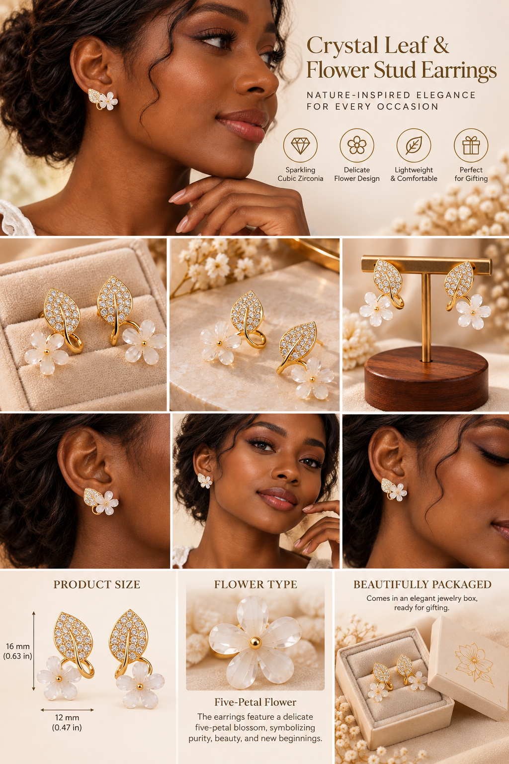 Crystal Acrylic Five Leaf Studs