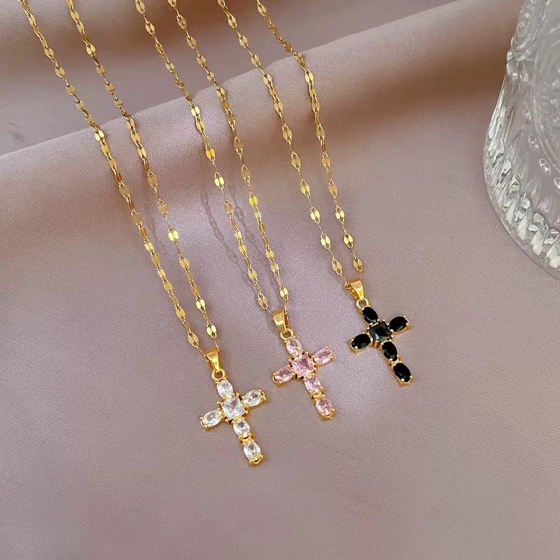 Crystal Cross Pendant available in Clear, Pink & Black