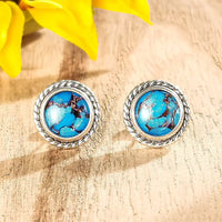 Turquoise Stud Silver Braided Earrings