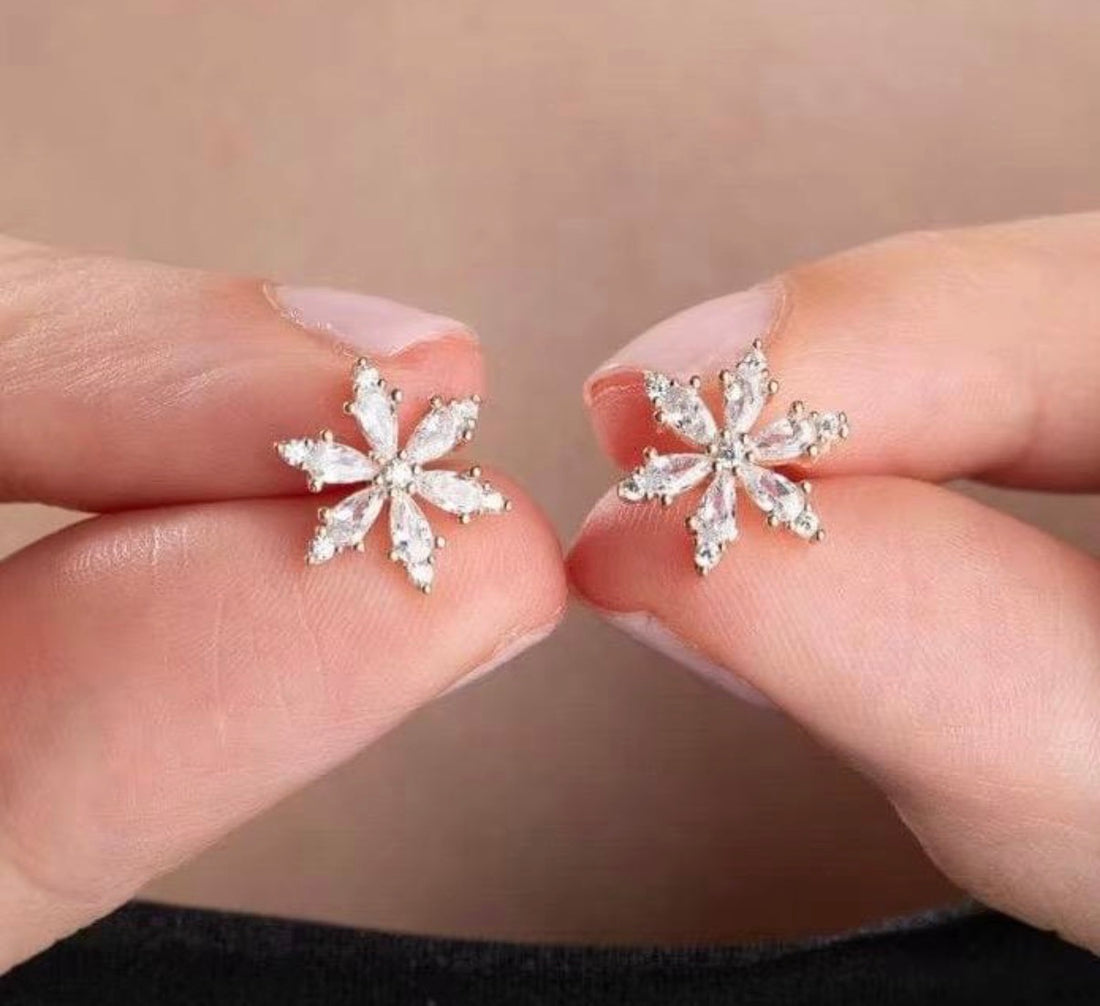 Crystal Six Petal Stud Earrings available in Gold or Silver