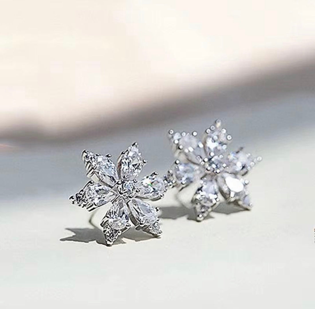 Crystal Six Petal Stud Earrings available in Gold or Silver