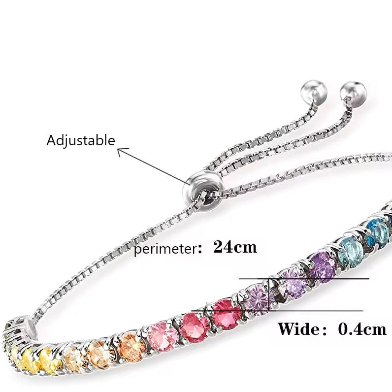 Crystal Luxury Colourful Adjustable Tennis Bracelet available in Silver, Gold & Rose Gold