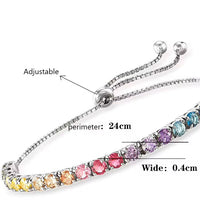 Crystal Luxury Colourful Adjustable Tennis Bracelet available in Silver, Gold & Rose Gold