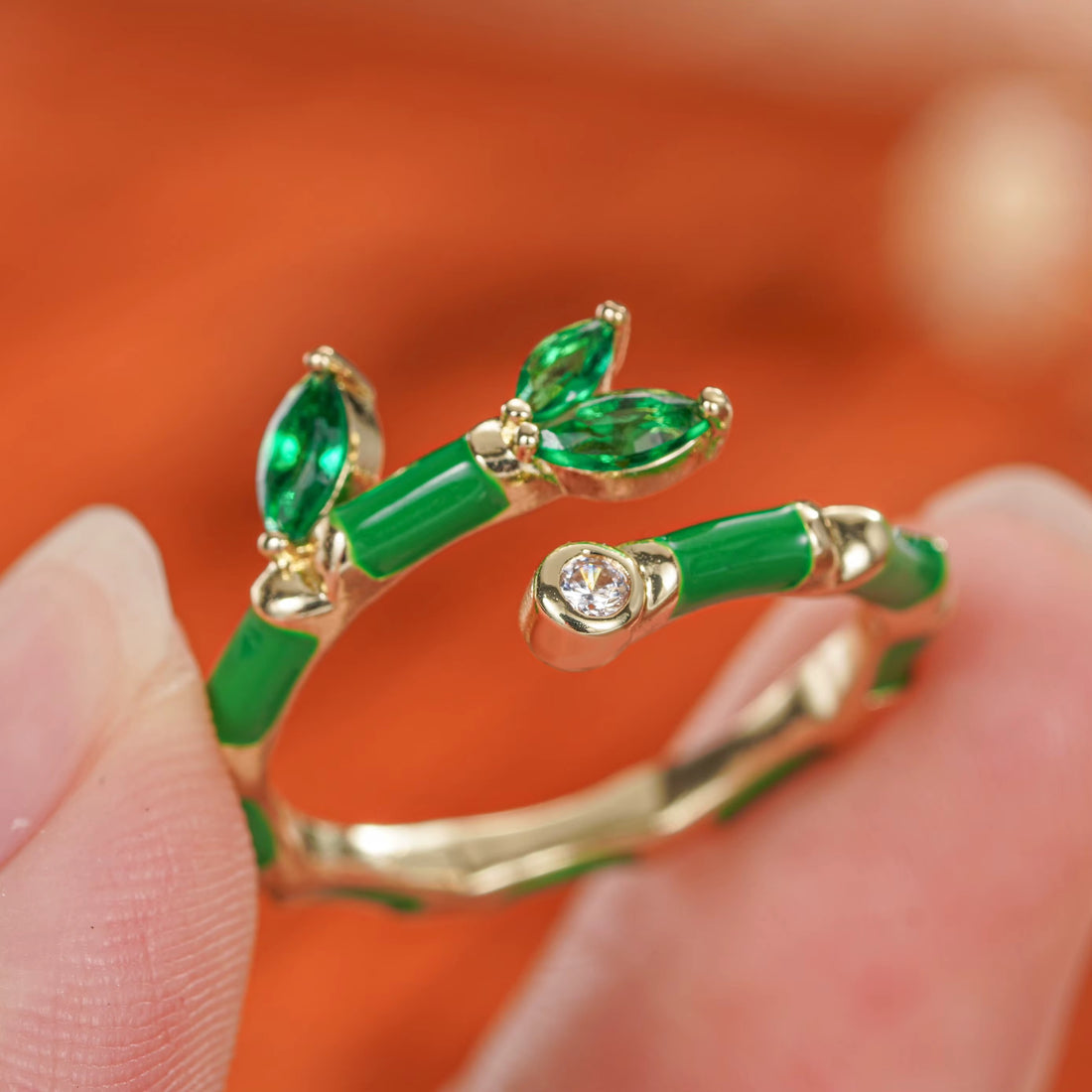 Adjustable Bamboo Crystal Stone Ring