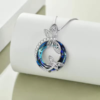 Elegant Dragonfly Crystal Circle Pendant Necklace