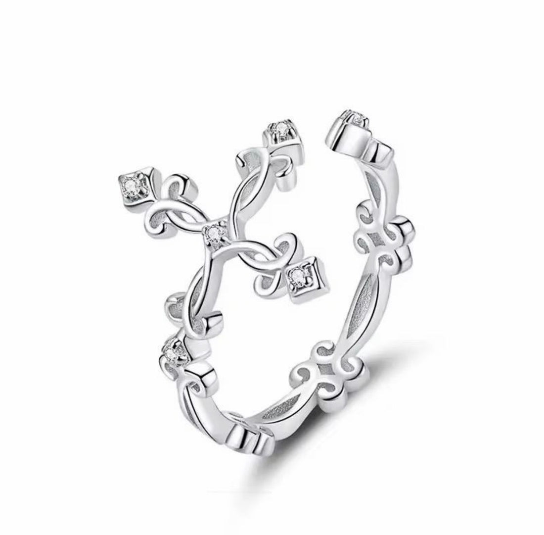 Crystal Cross Adjustable Ring