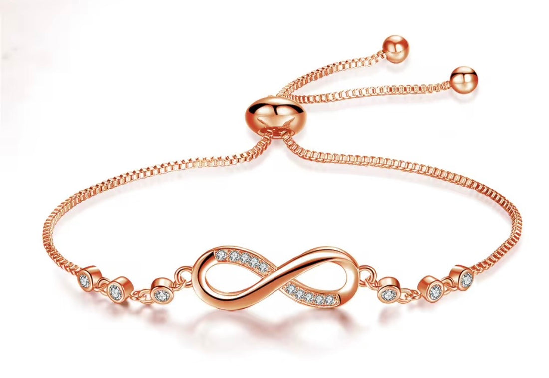 Infinity Crystal Bracelet with Adjustable Strap - Available in Silver, Gold or Rose Gold