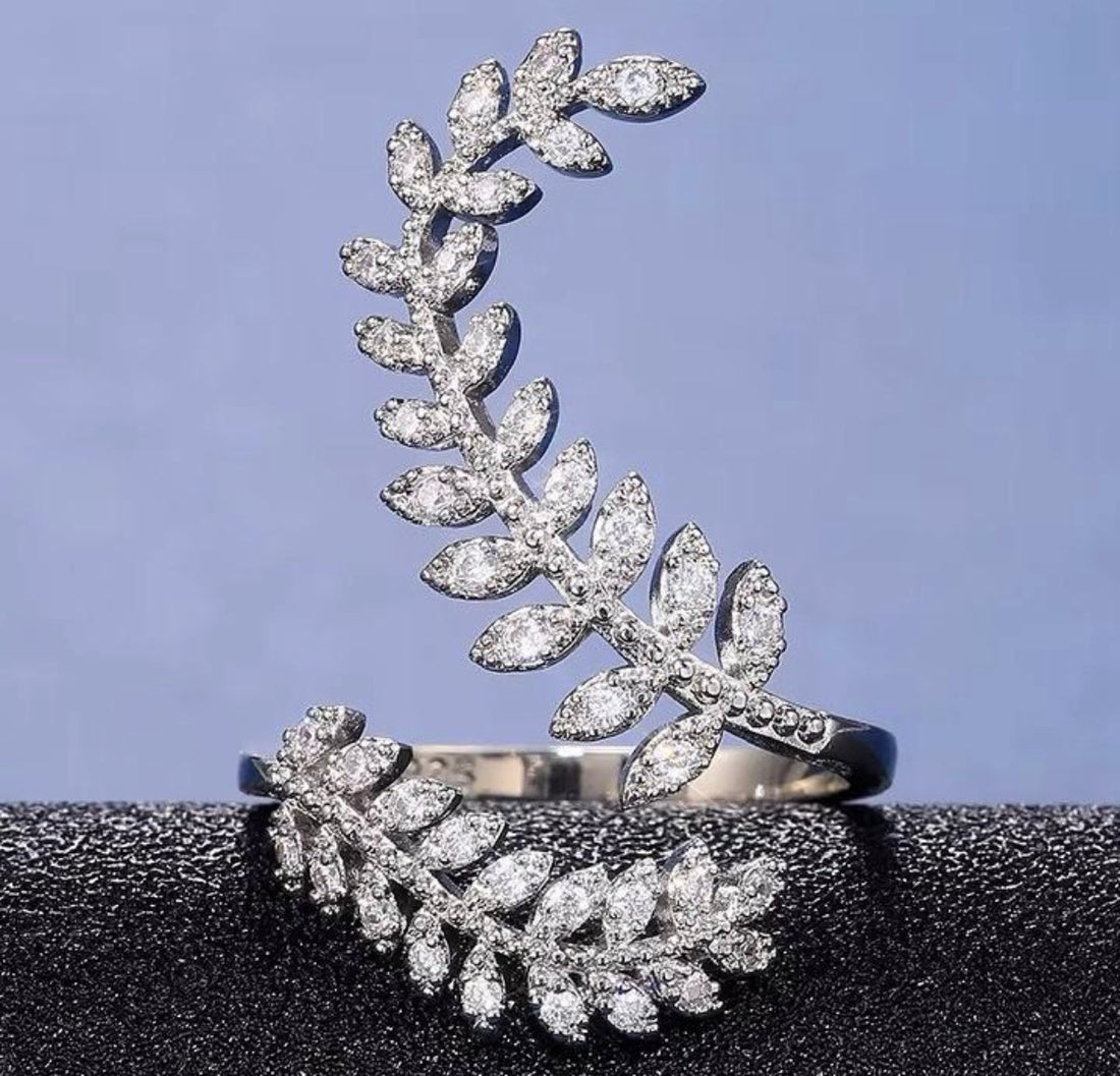 Adjustable Crystal Leaf Ring