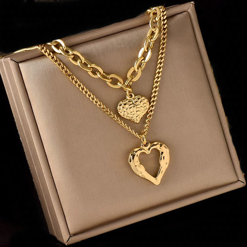 Gold Filled Double Heart Necklace 18K