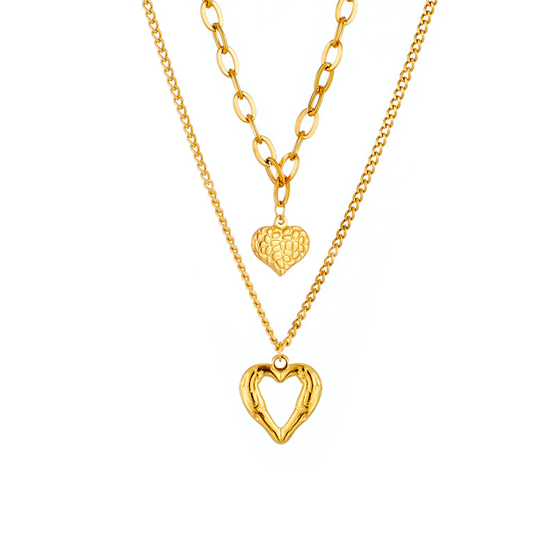 Gold Filled Double Heart Necklace 18K