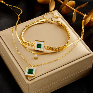 Gold Filled 18K Double Necklace and Bracelet Set