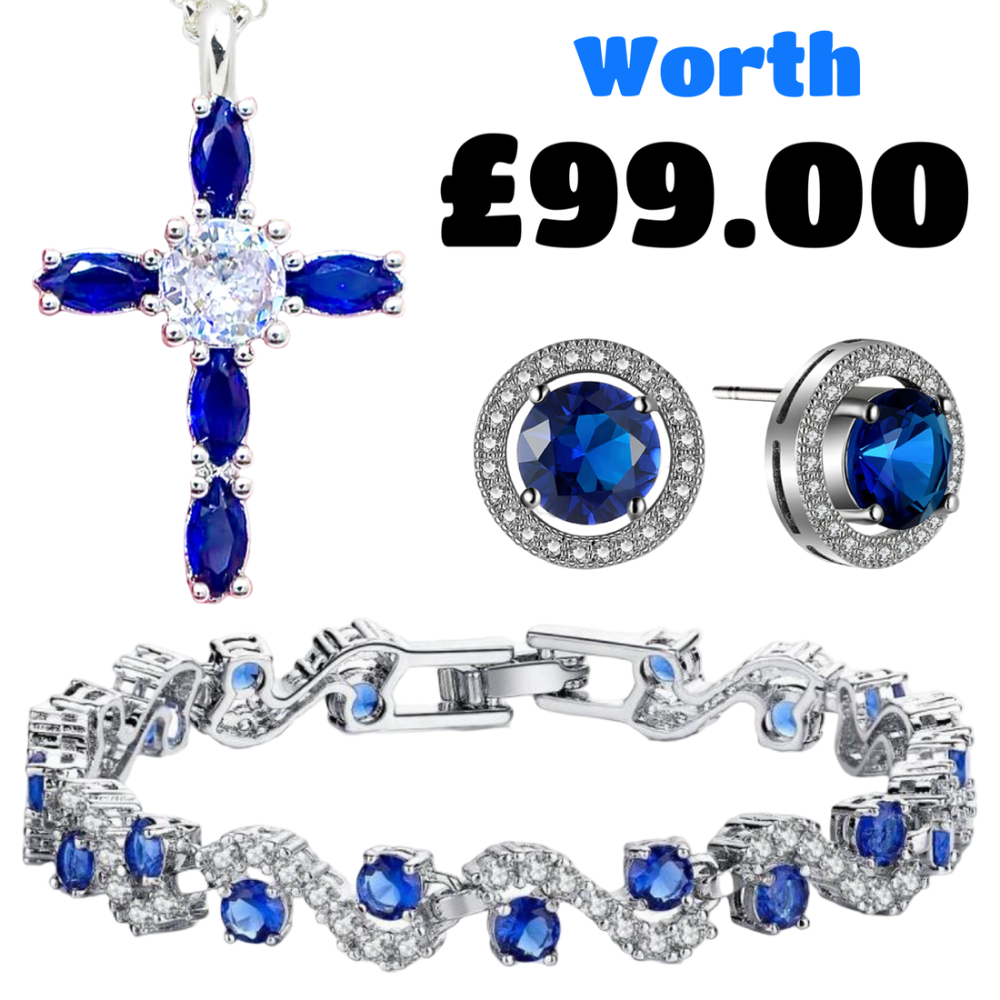 Sapphire Blue Crystal 3 Piece Set