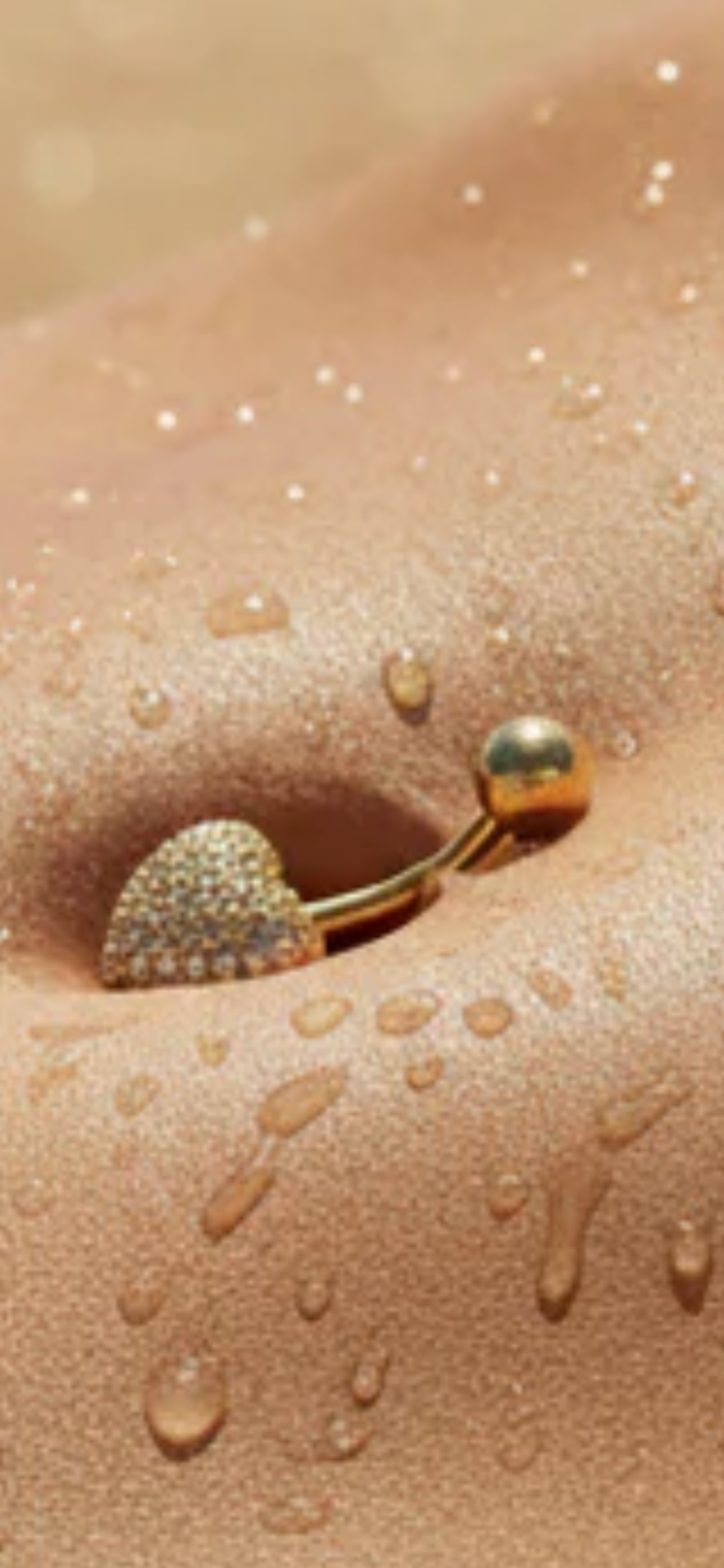 Gold Plated Heart Shaped Mirco Pavé Stainless Steel Crystal Belly Bar