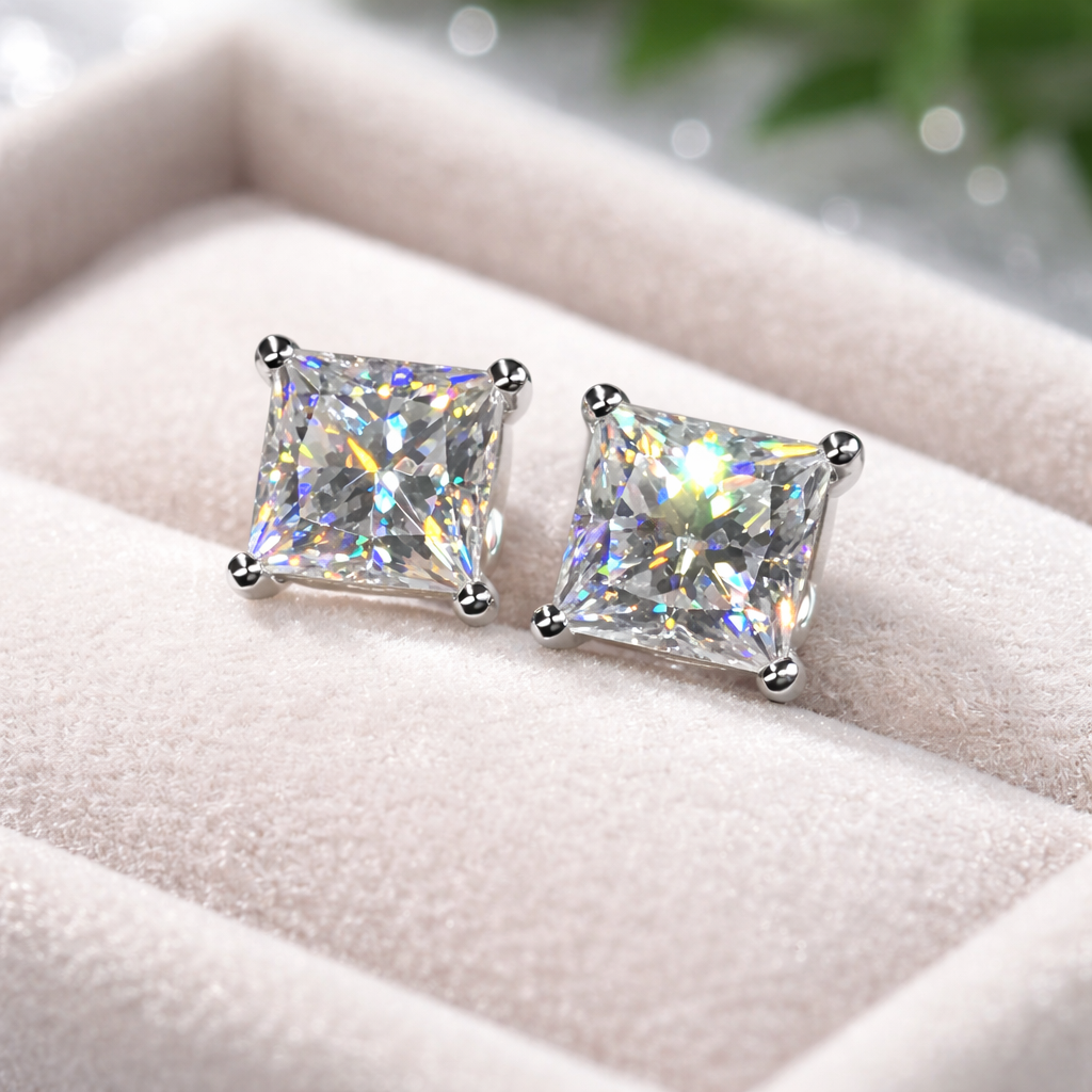 CZ 8mm Square Crystal Studs